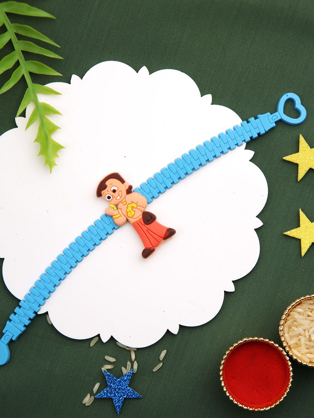 

Aapno Rajasthan Kids Lovely Chhota Bheem Rakhi With Roli Chawal & Greetings Card, Blue