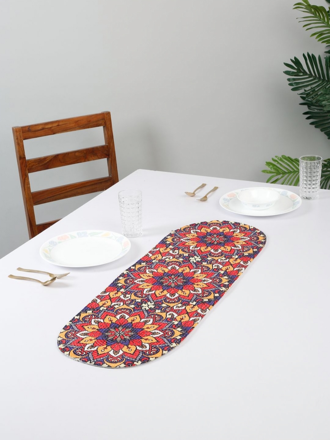 

HOSTA HOMES Red & Blue Printed Pure Cotton Table Runner