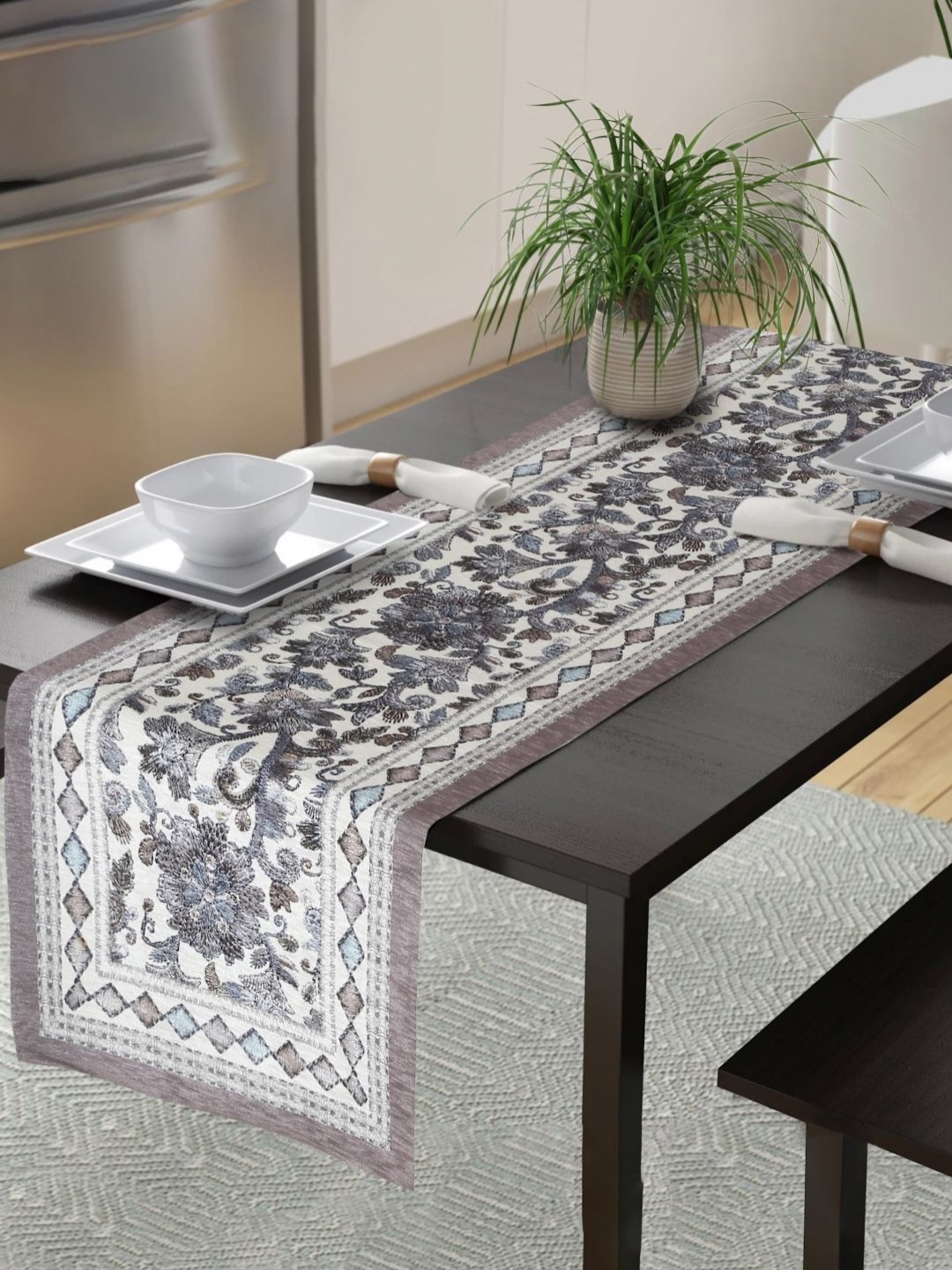 

HOSTA HOMES Grey & White Abstract Printed Velvet Table Runner