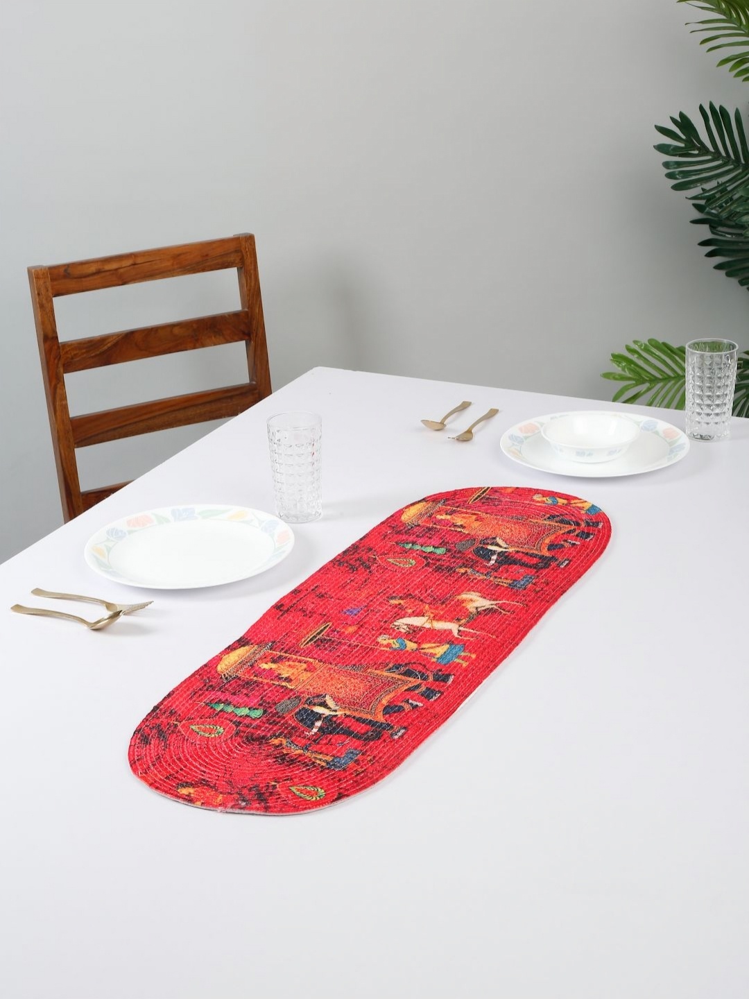 

HOSTA HOMES Red & Blue Pure Cotton Printed Table Runner