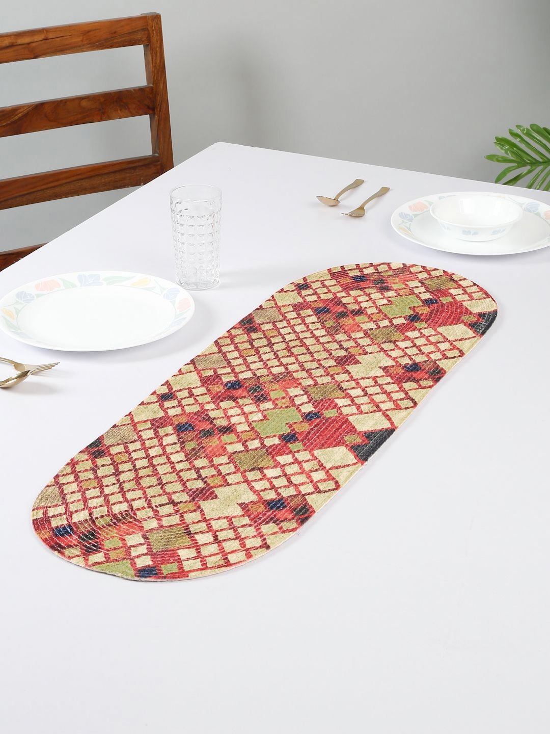 

HOSTA HOMES Red & Brown Pure Cotton Printed Table Runner