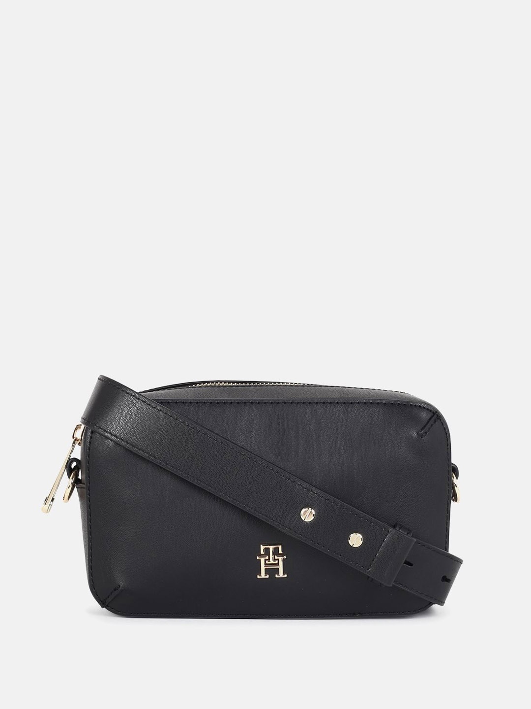 

Tommy Hilfiger Textured PU Half Moon Sling Bag, Black