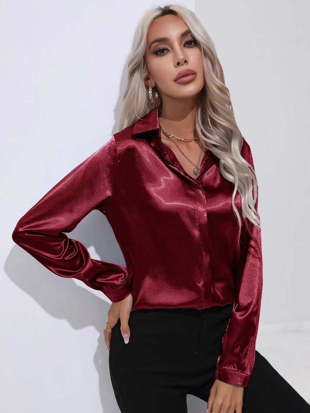 

StyleCast Women Solid Opaque Casual Shirt, Maroon