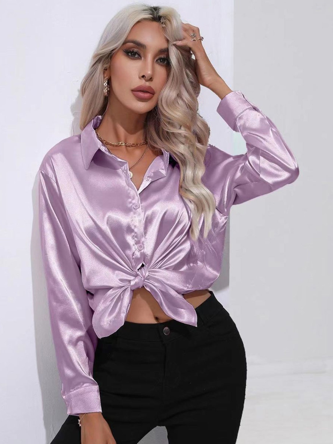 

StyleCast Women Solid Opaque Casual Shirt, Purple