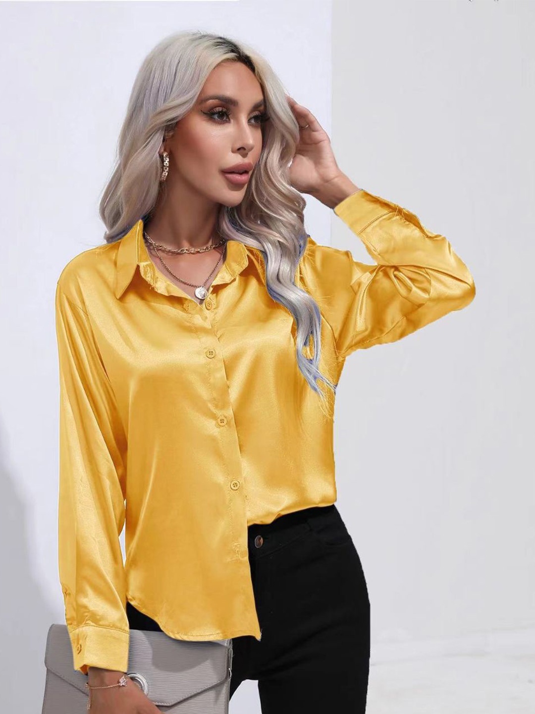 

StyleCast Women Solid Opaque Casual Shirt, Yellow