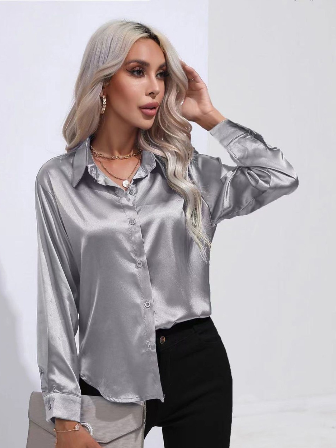 

StyleCast Women Solid Opaque Casual Shirt, Grey