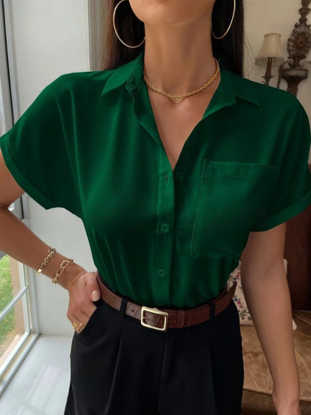 

StyleCast Women Solid Opaque Casual Shirt, Green