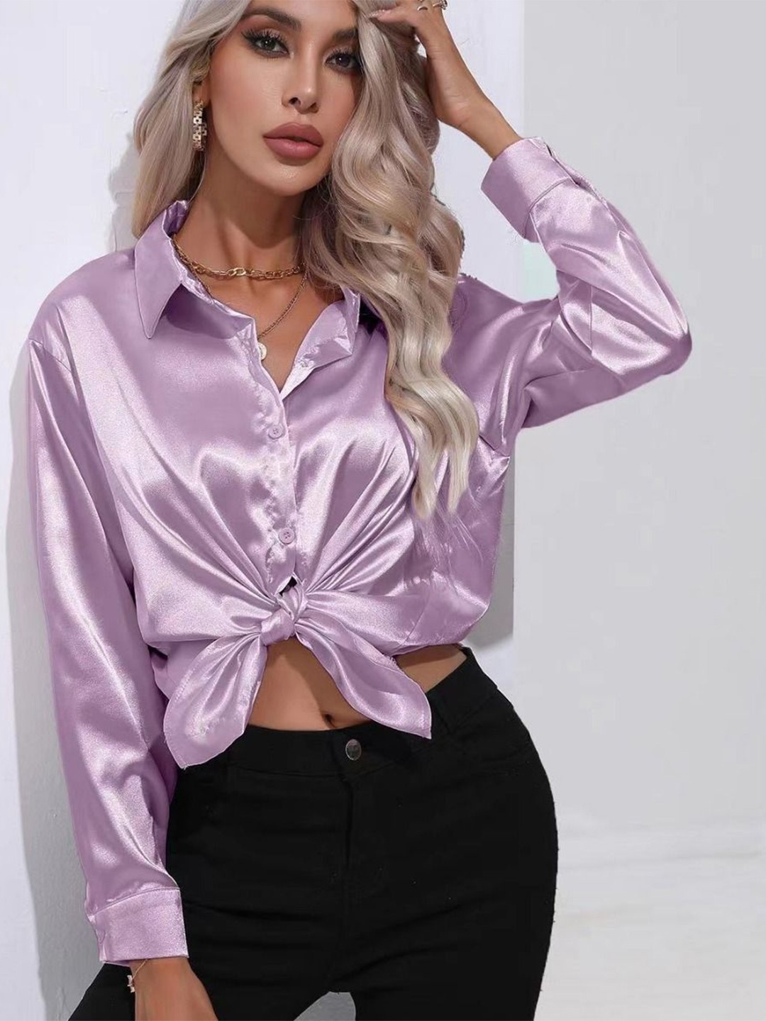 

StyleCast Women Solid Opaque Casual Shirt, Purple