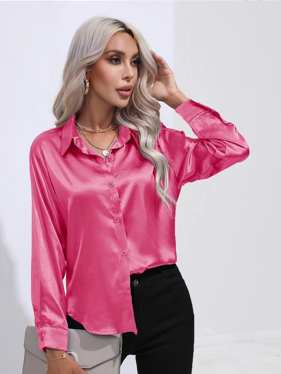

StyleCast Women Solid Opaque Casual Shirt, Pink