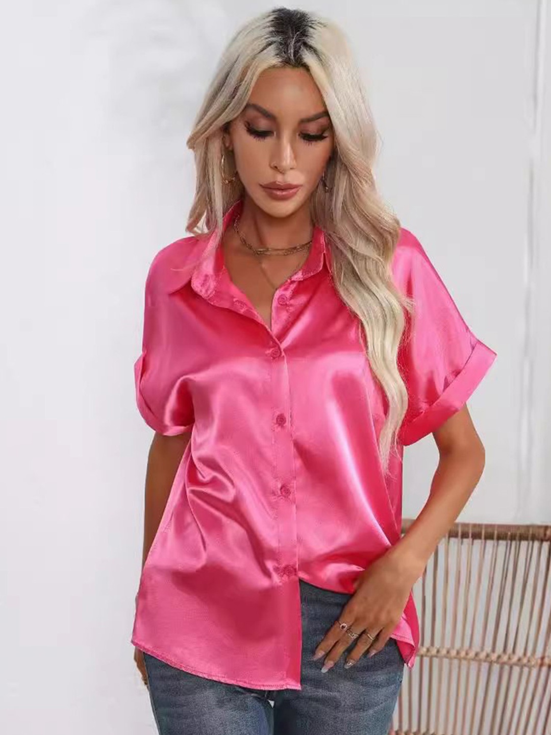 

StyleCast Women Solid Opaque Casual Shirt, Pink