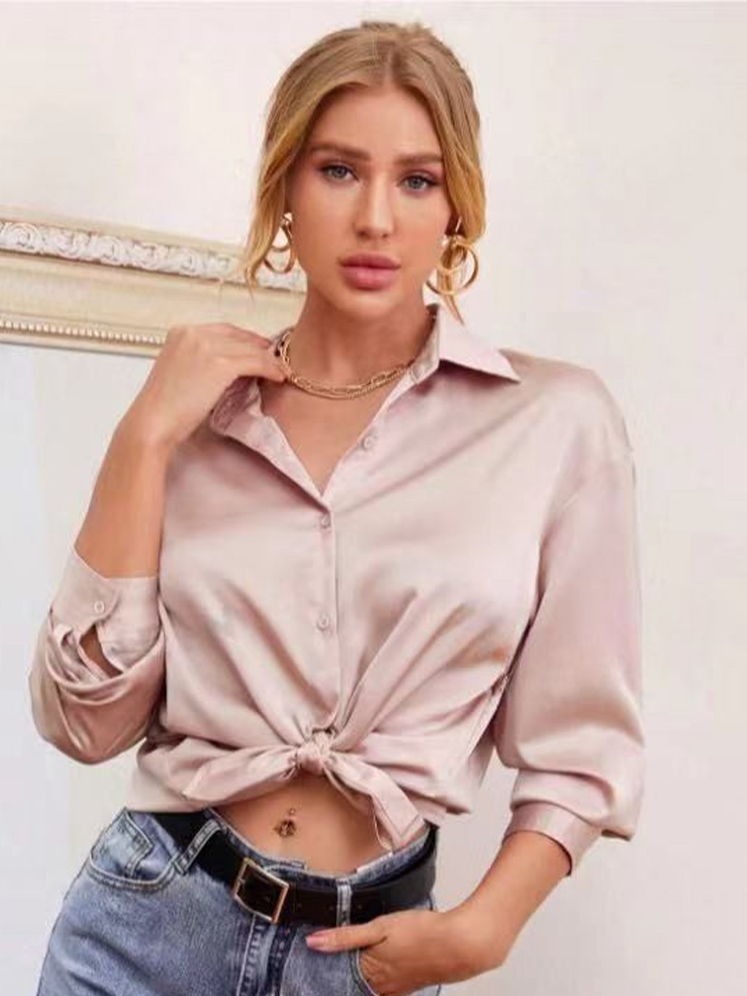 

StyleCast Women Solid Opaque Casual Shirt, Beige