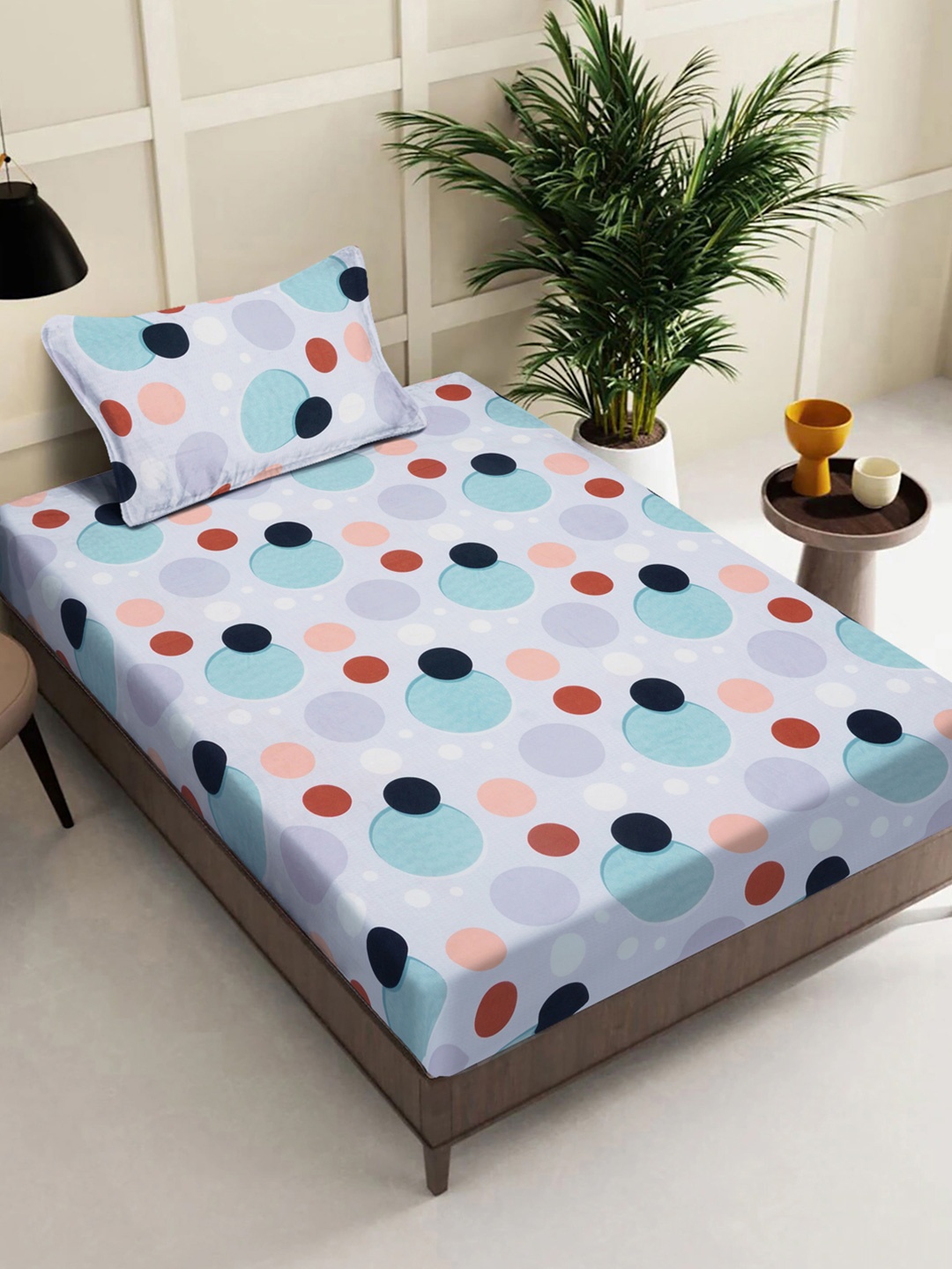 

FABINALIV Blue & Purple Geometric Printed 300 TC Single Bedsheet With 1 Pillow Cover