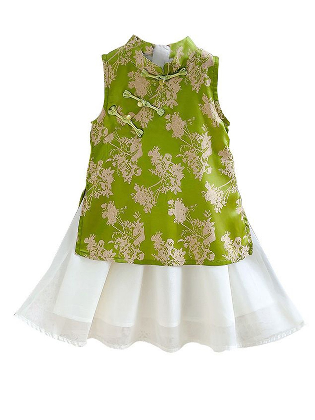 

StyleCast x Revolte Girls Floral Print Layered A-Line Dress, Green