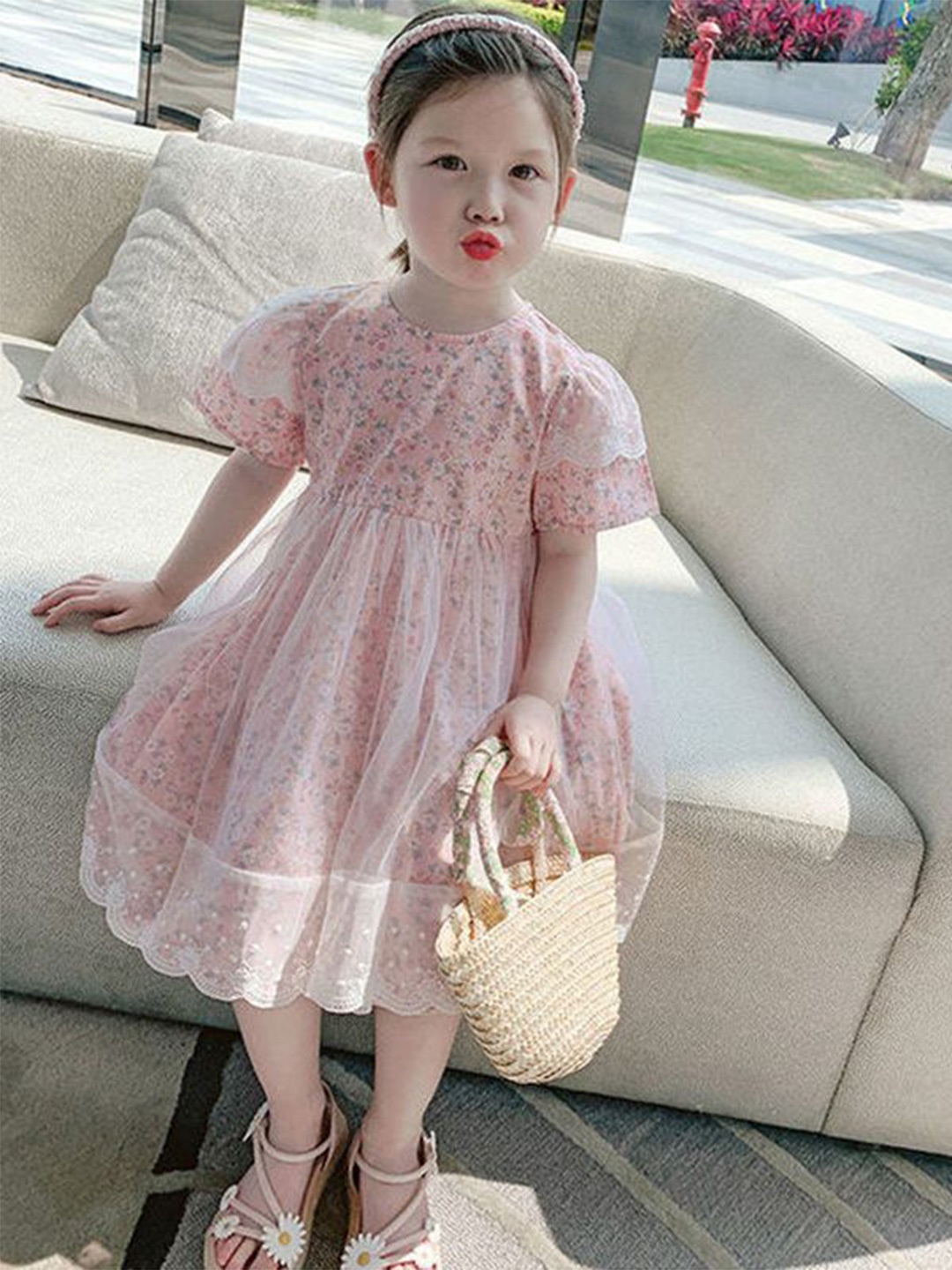 

StyleCast x Revolte Floral Flared Sleeve Fit & Flare Midi Dress, Pink