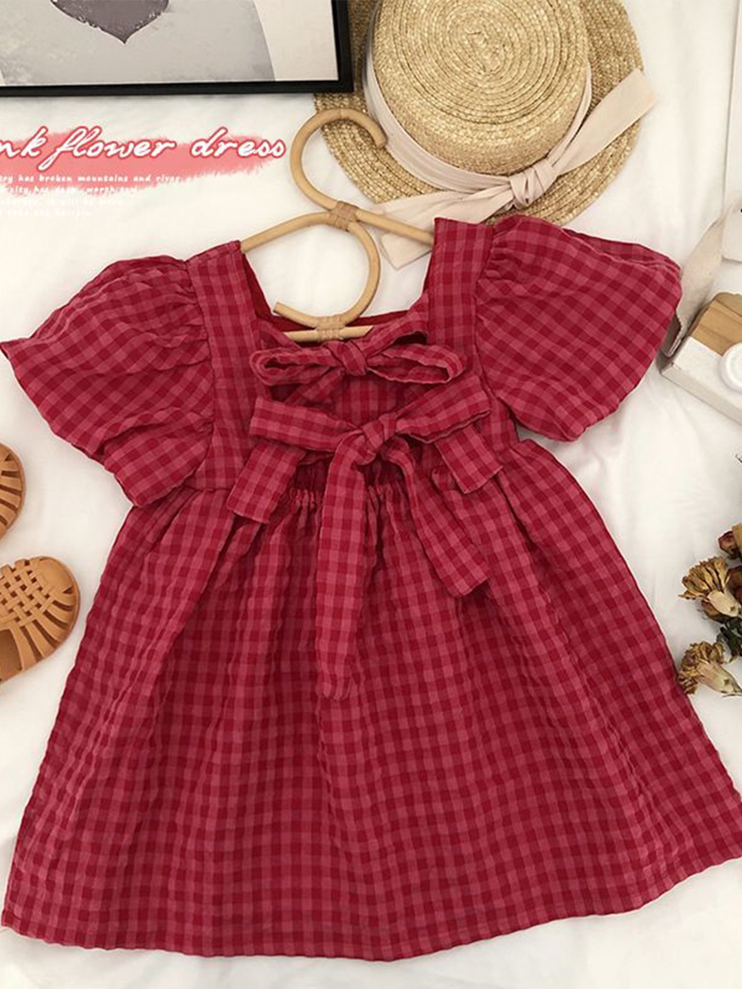 

StyleCast x Revolte Checked Flutter Sleeve Fit & Flare Dress, Red