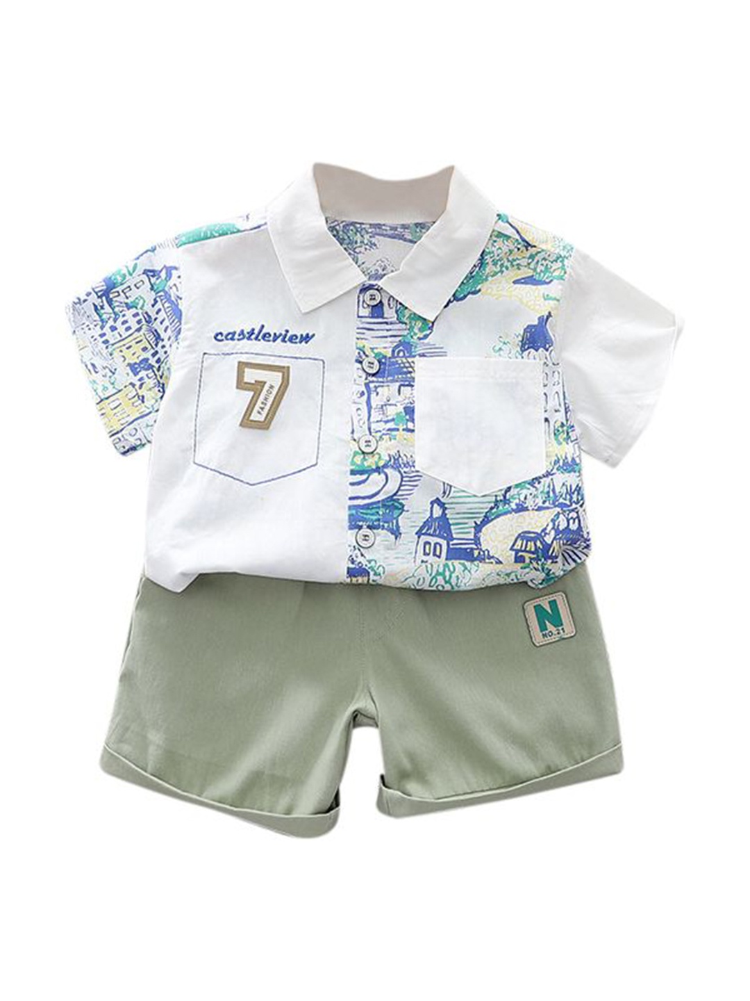 

StyleCast x Revolte Boys White & Green Printed T-shirt with Shorts