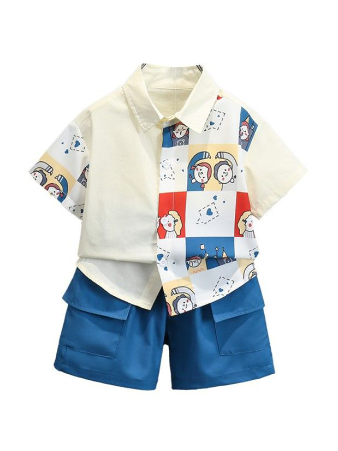 

StyleCast x Revolte Boys White & Blue Printed Pure Cotton Shirt with Shorts