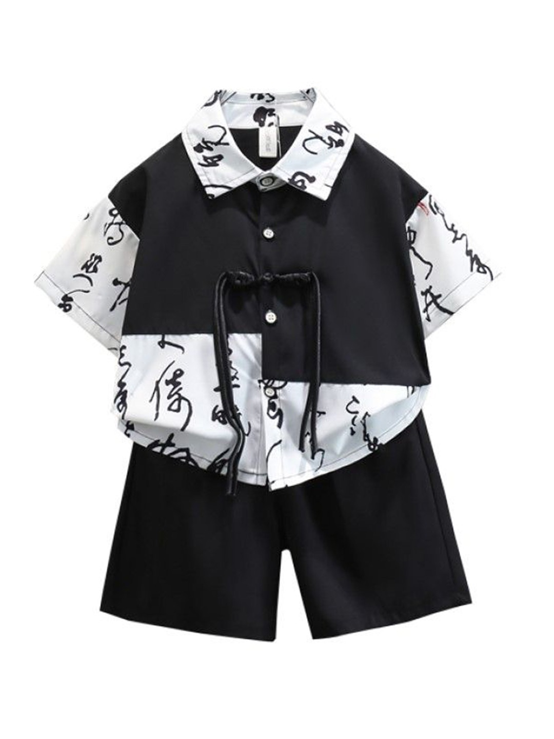 

StyleCast x Revolte Boys Printed Pure Cotton Shirt with Shorts, Black