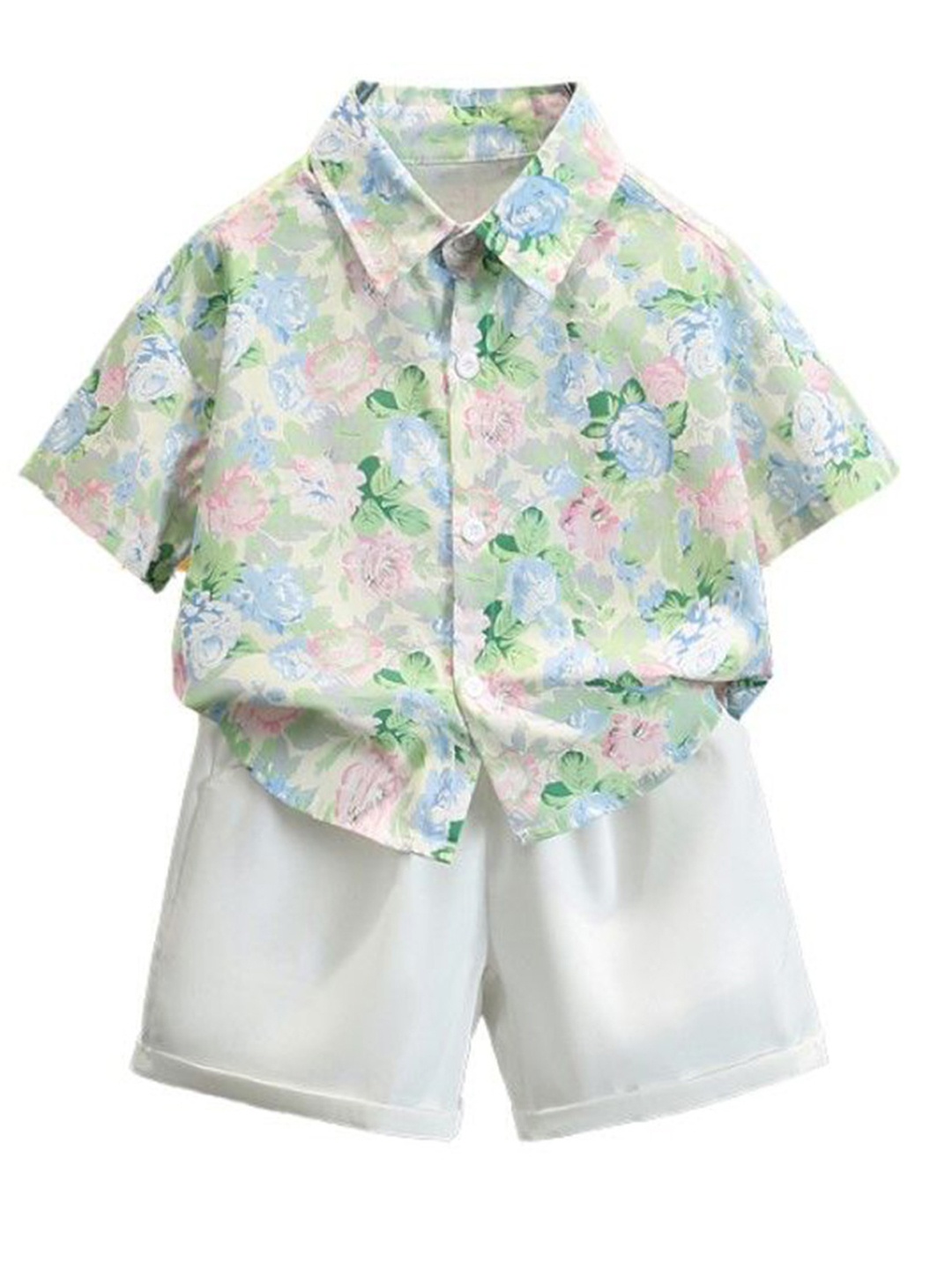 

StyleCast x Revolte Boys Printed Pure Cotton Shirt with Shorts, Green