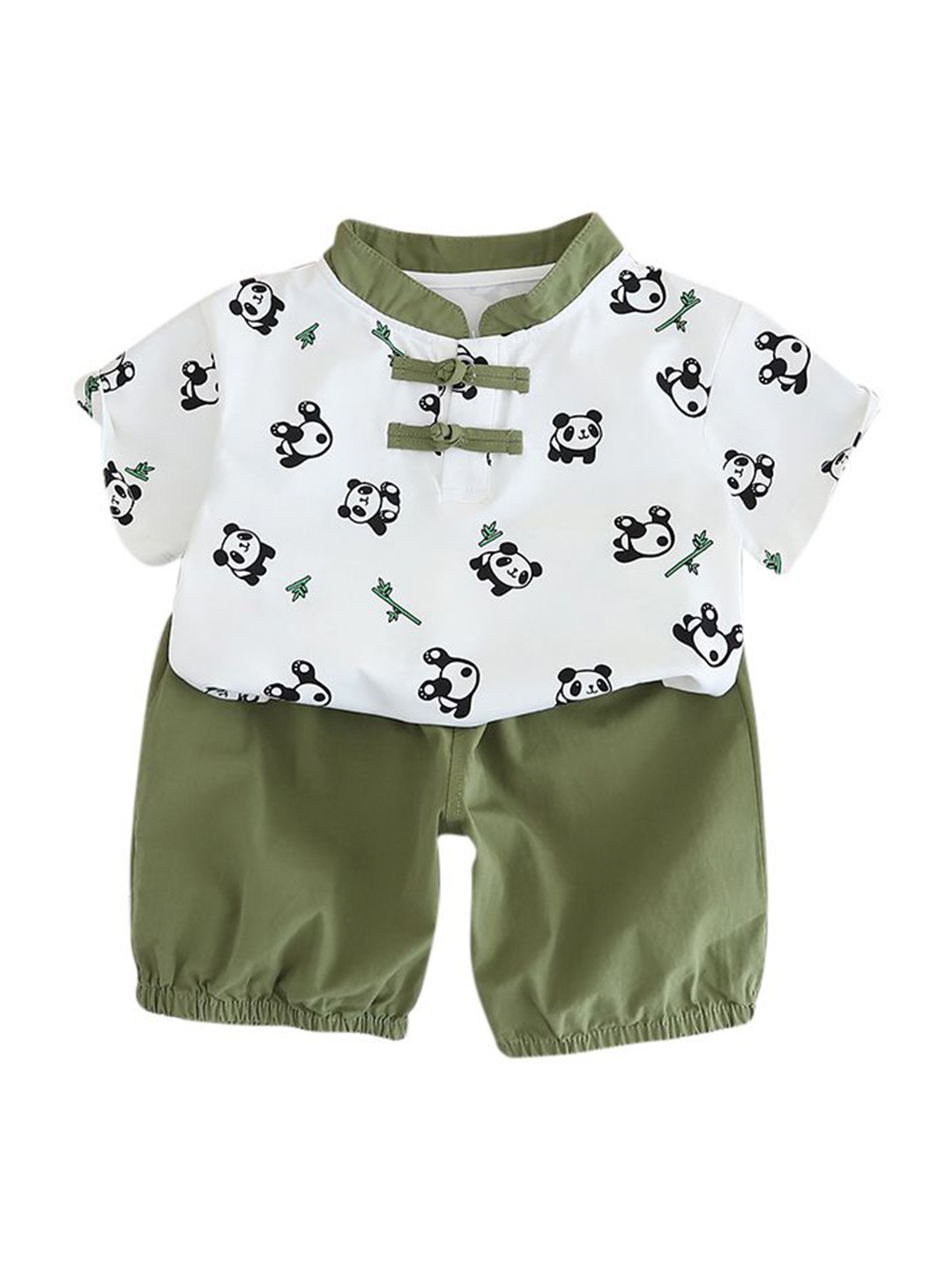 

StyleCast x Revolte Boys Green Graphic Printed Mandarin Collar T-shirt with Shorts