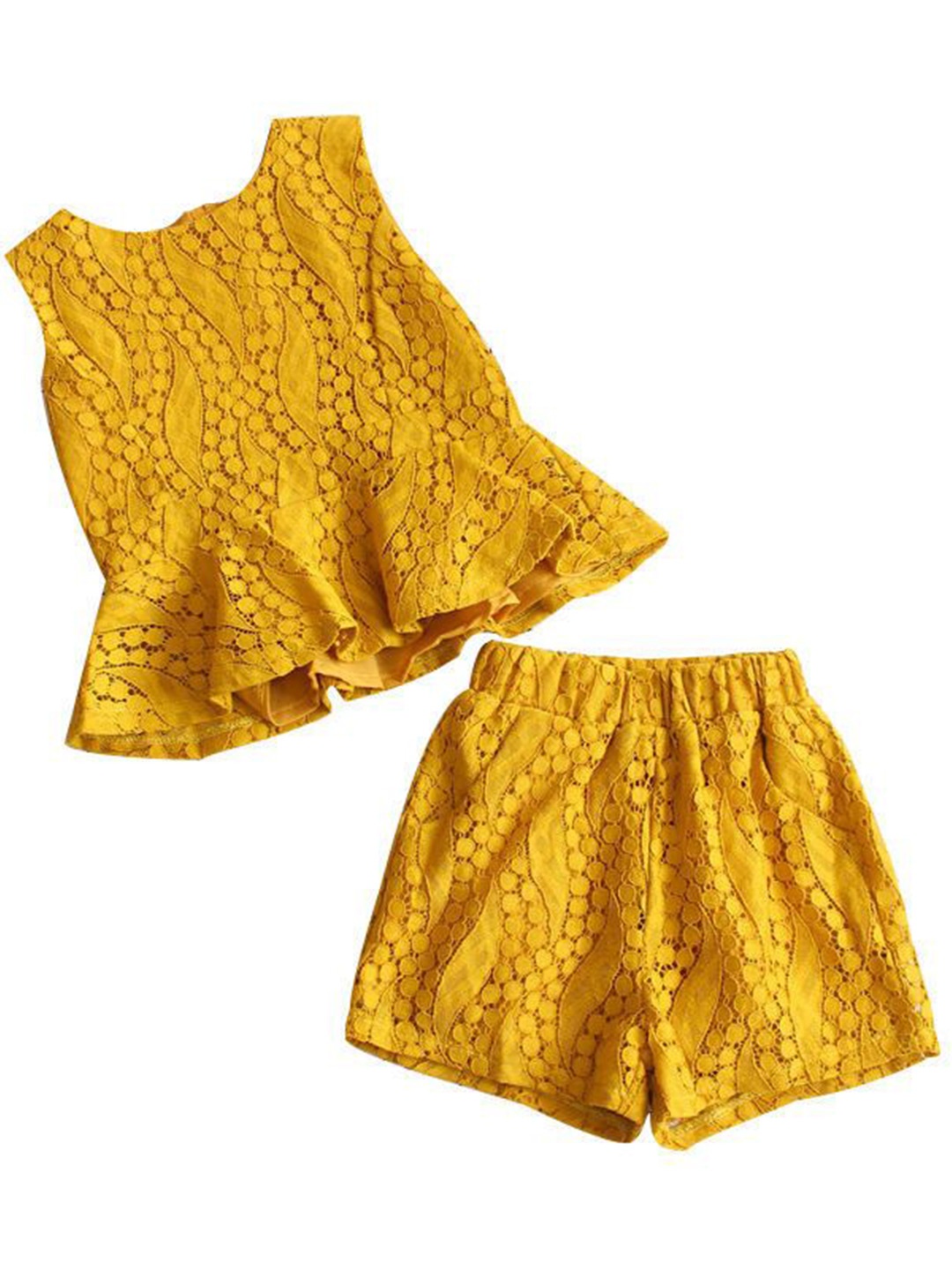

StyleCast x Revolte Girls Self Design Round Neck Peplum Top with Shorts, Yellow