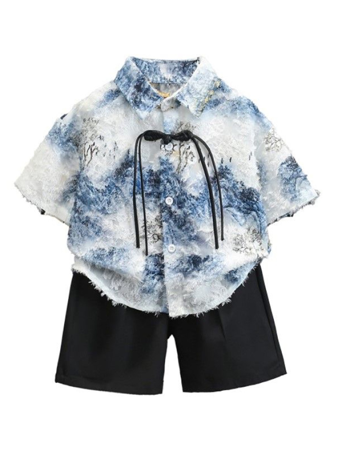 

StyleCast x Revolte Boys Blue Self Design Shirt With Shorts