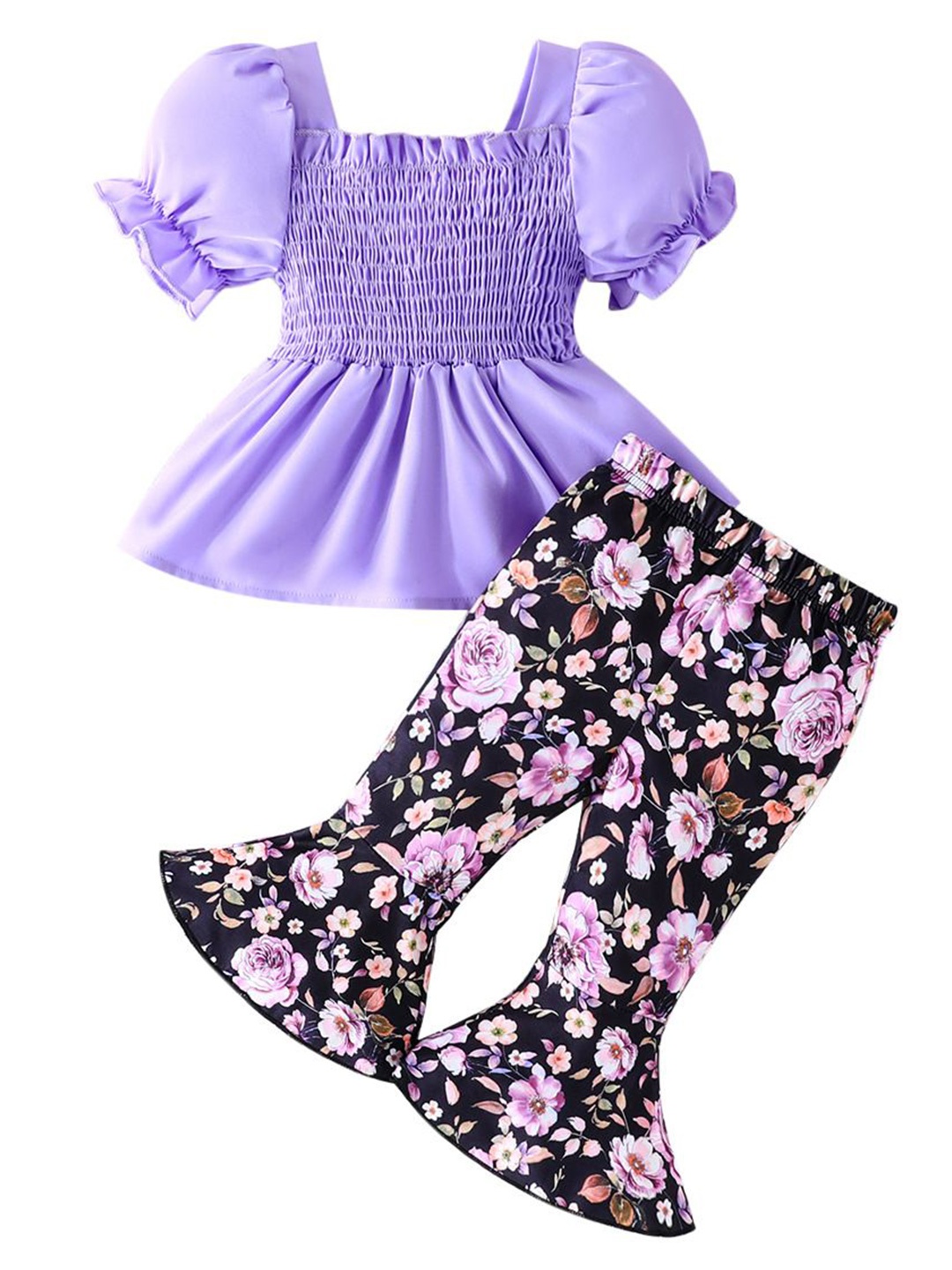 

StyleCast x Revolte Girls Purple Smocked Top With Floral Printed Trousers