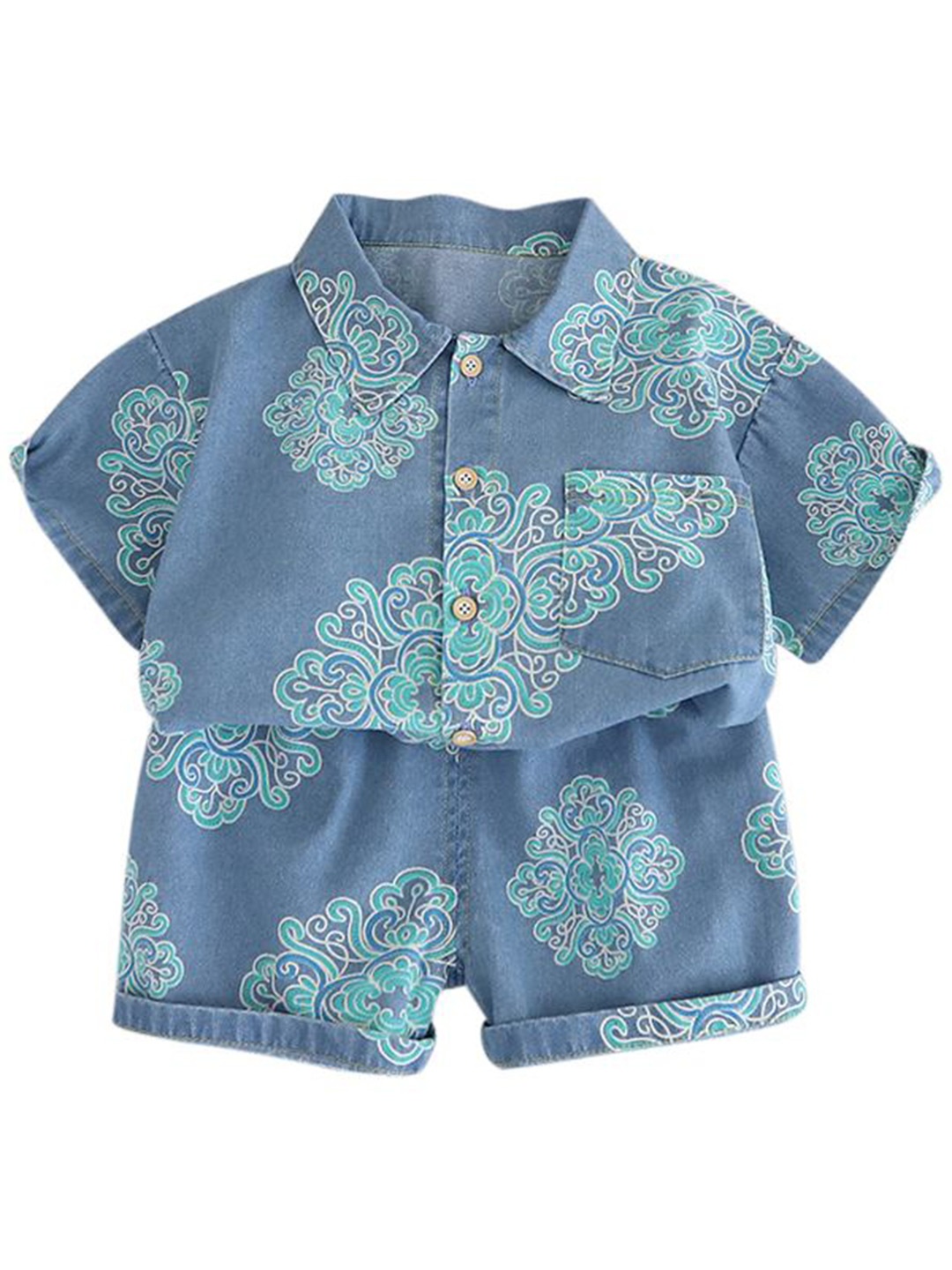 

StyleCast x Revolte Boys Ethnic Motifs Printed T-shirt With Shorts, Blue