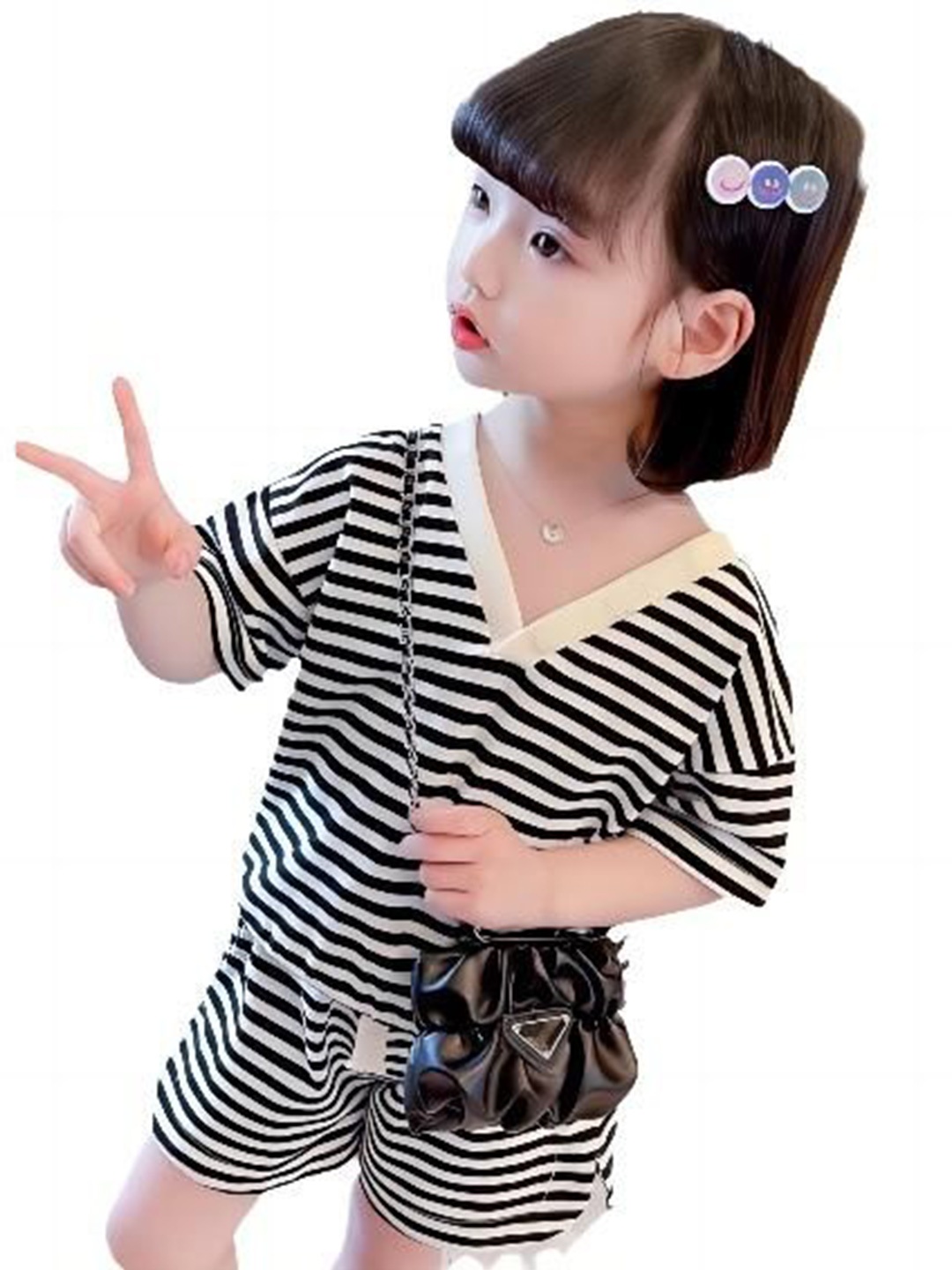 

StyleCast x Revolte Girls Striped Pure Cotton Top with Shorts, Black