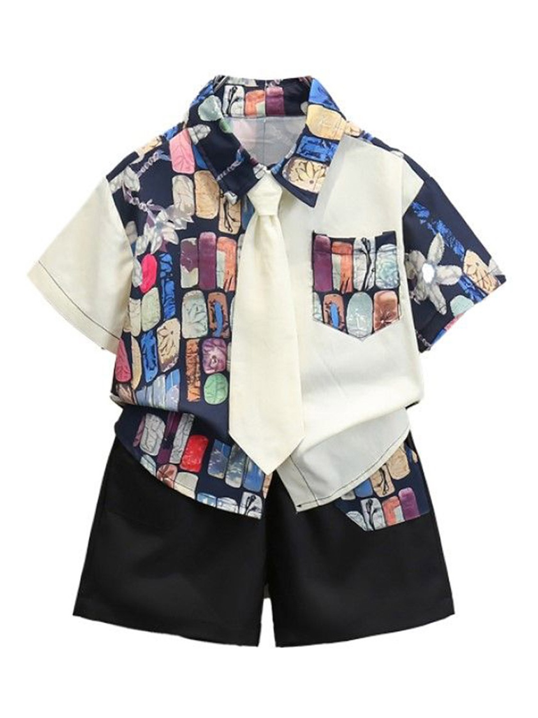 

StyleCast x Revolte Boys Printed Pure Cotton Shirt With Short, Navy blue