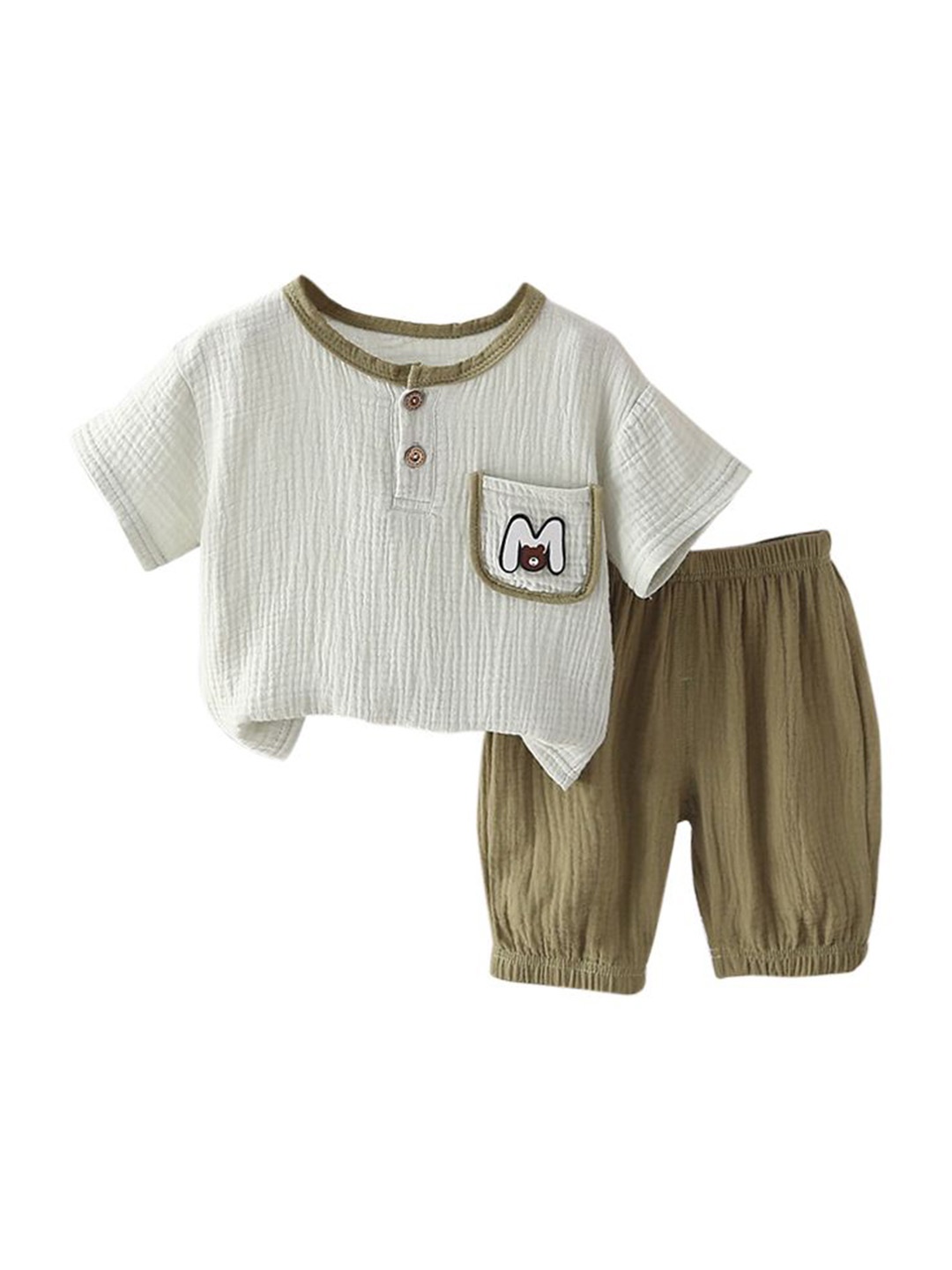 

StyleCast x Revolte Boys Olive Green & White T-shirt With Shorts
