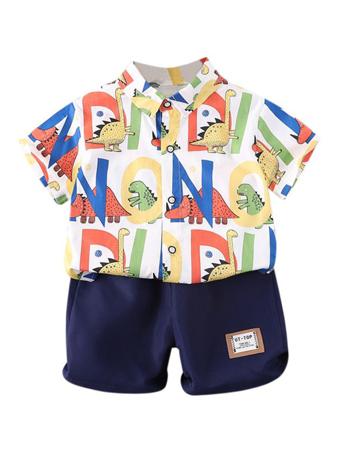 

StyleCast x Revolte Boys Navy Blue & White Printed T-shirt With Shorts