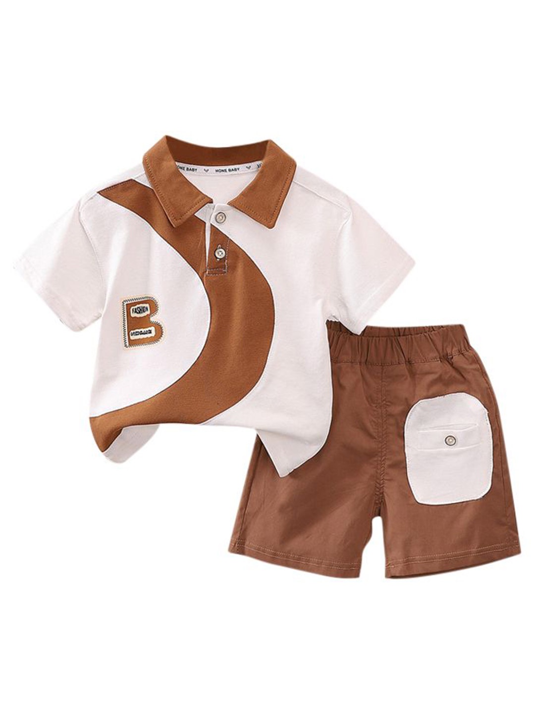 

StyleCast x Revolte Boys Brown & White T-shirt With Shorts
