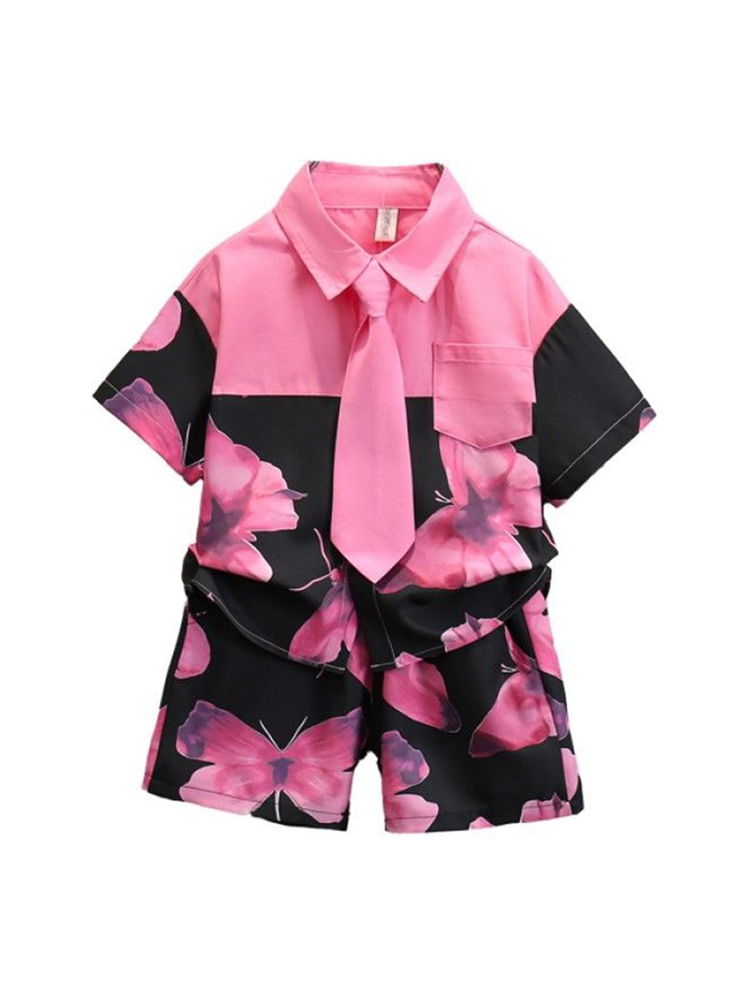 

StyleCast x Revolte Boys Pink & Black Floral Printed Pure Cotton Shirt With Shorts