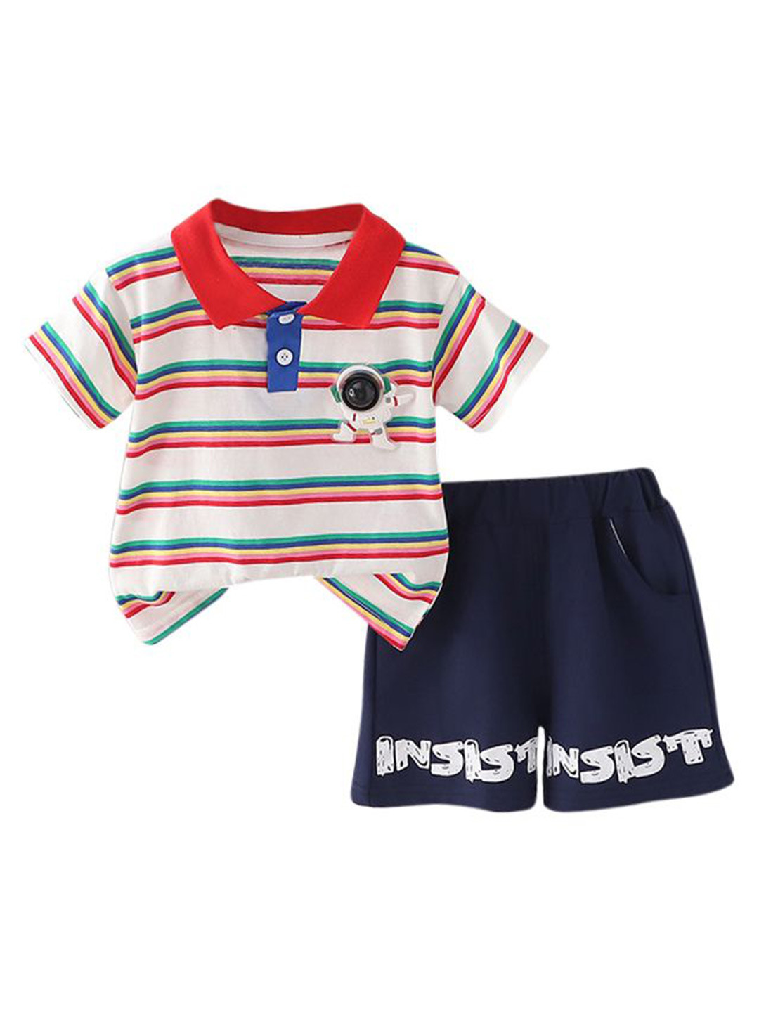 

StyleCast x Revolte Boys Striped Shirt Collar T-shirt with Shorts, Red