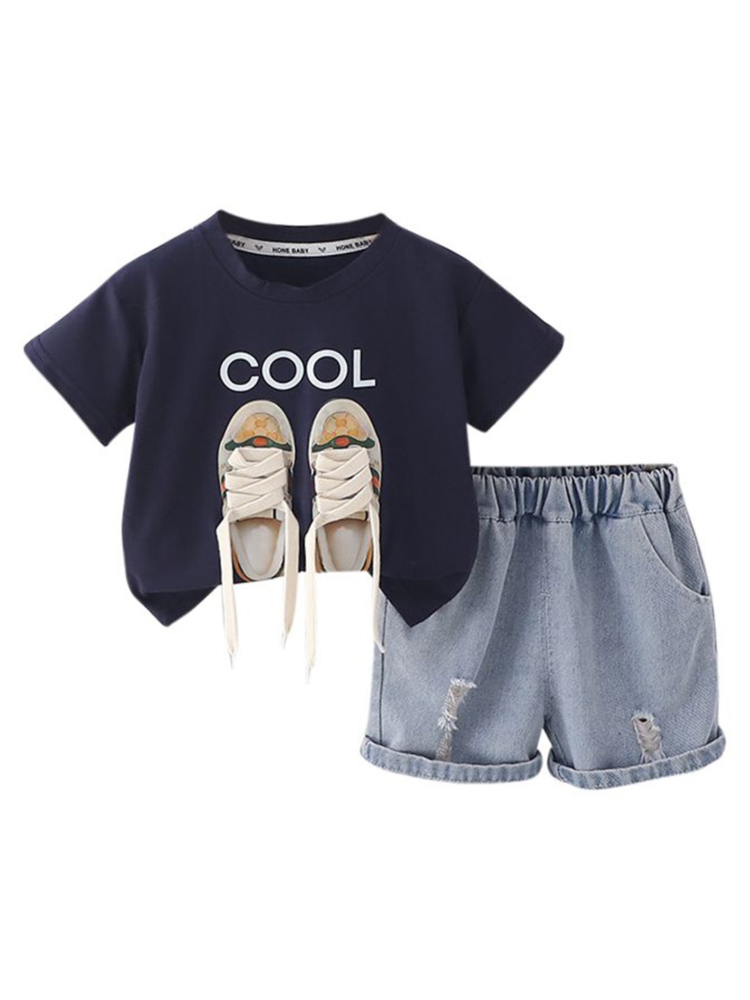 

StyleCast x Revolte Boys Printed Round Neck T-shirt with Shorts, Navy blue