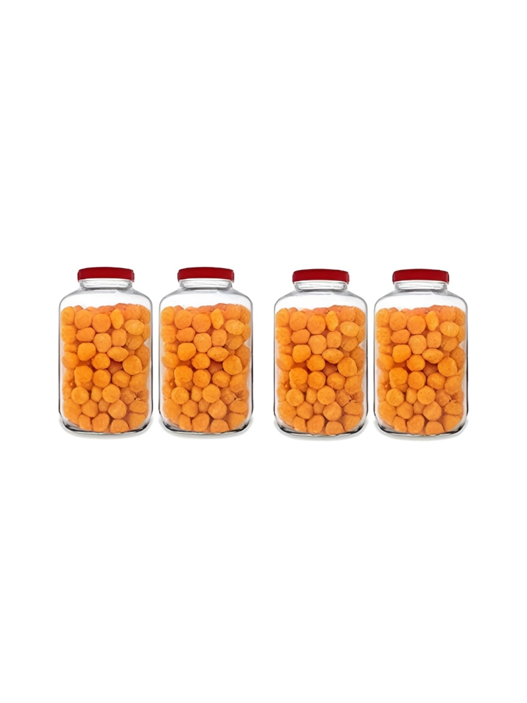 

tyche enterprises Transparent & Red 4 Pieces Storage Glass Containers 4.5L Each