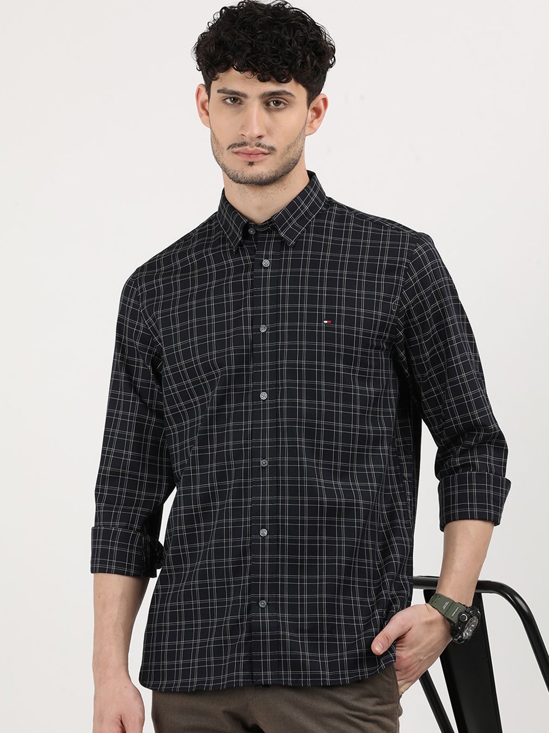 

Tommy Hilfiger Men Grid Tattersall Checks Opaque Checked Casual Shirt, Blue