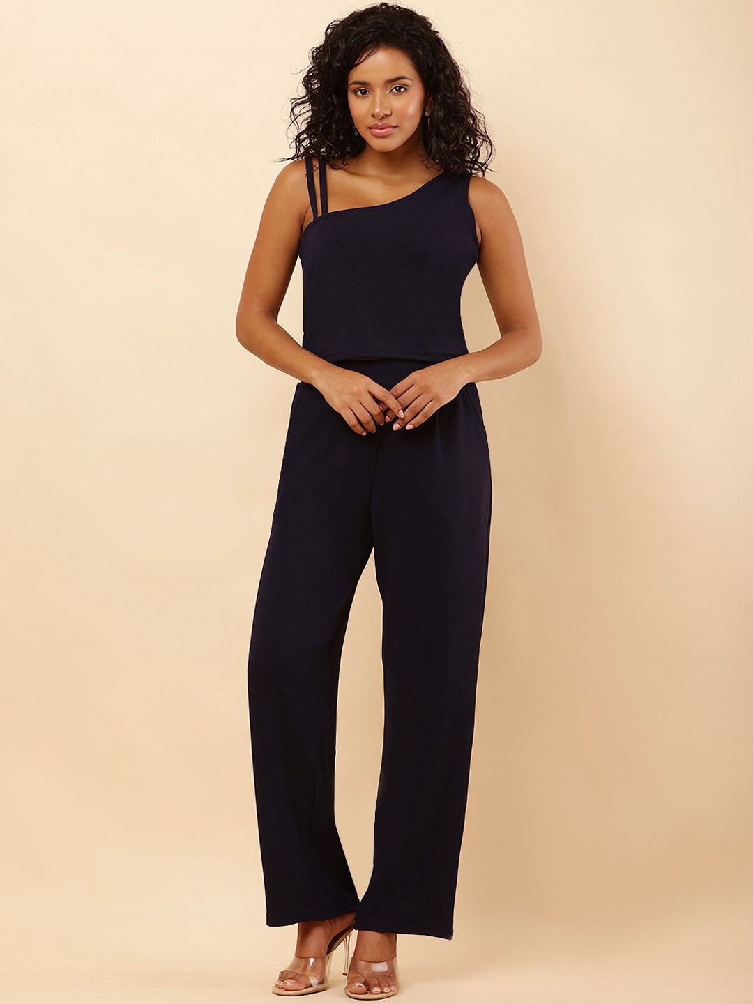 

SQew One Shoulder Top With Trousers, Navy blue