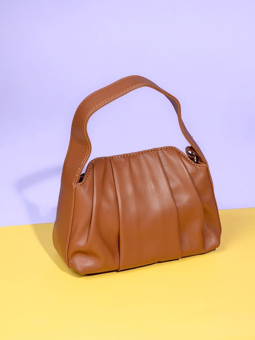 Styli Women Brown Pleated Design Plain Handbag