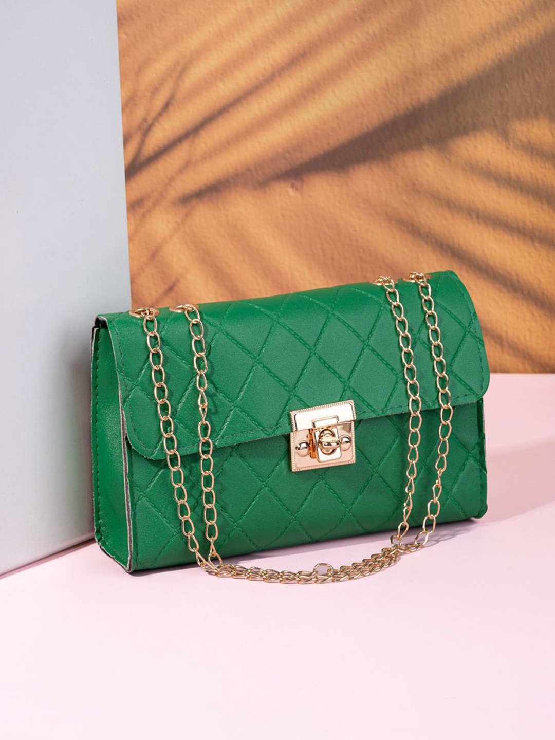 

Styli Textured Quilted Geometric Crossbody Sling Bag, Green