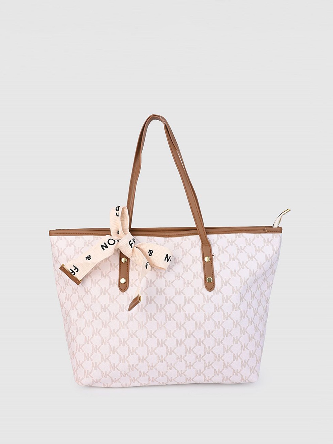 

Styli Printed Structured Shoulder Bag With Scarf, White