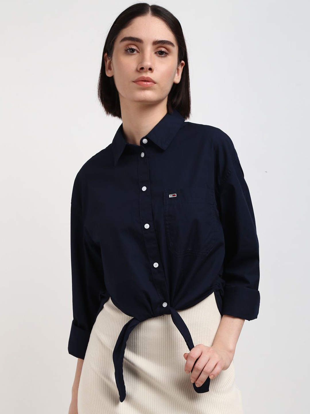 

Tommy Hilfiger Women Solid Opaque Casual Shirt, Navy blue