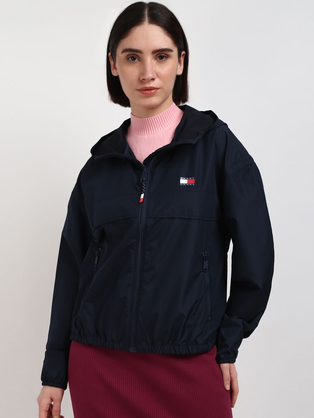 

Tommy Hilfiger Women Solid Longline Tailored Jacket with Patchwork, Navy blue