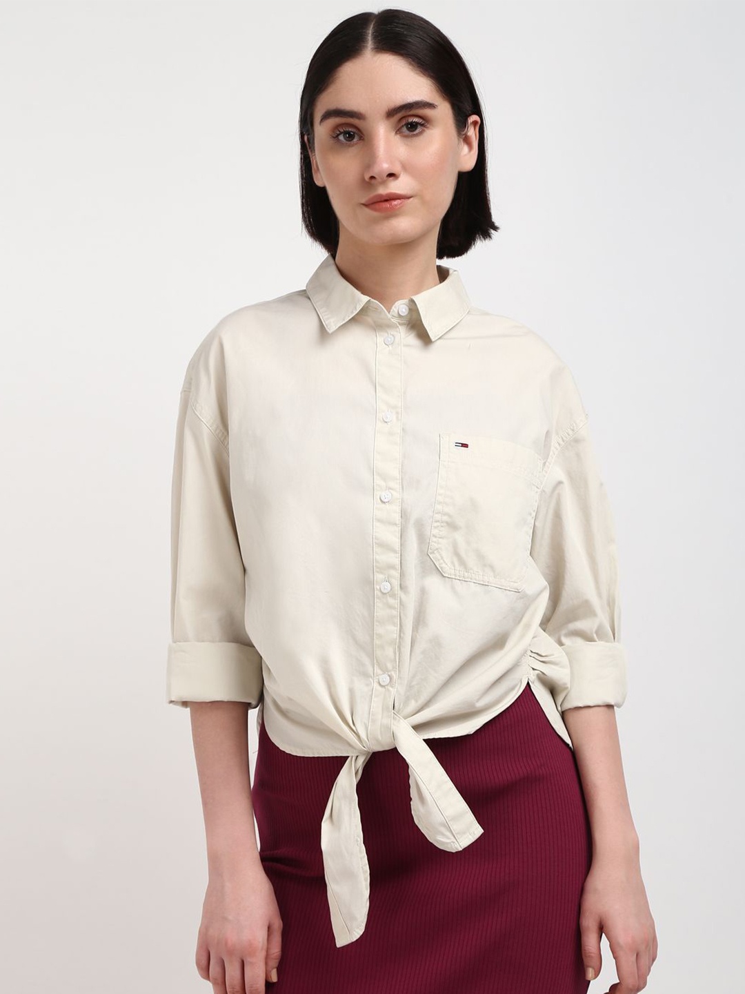 

Tommy Hilfiger Women Solid Opaque Casual Shirt, Beige