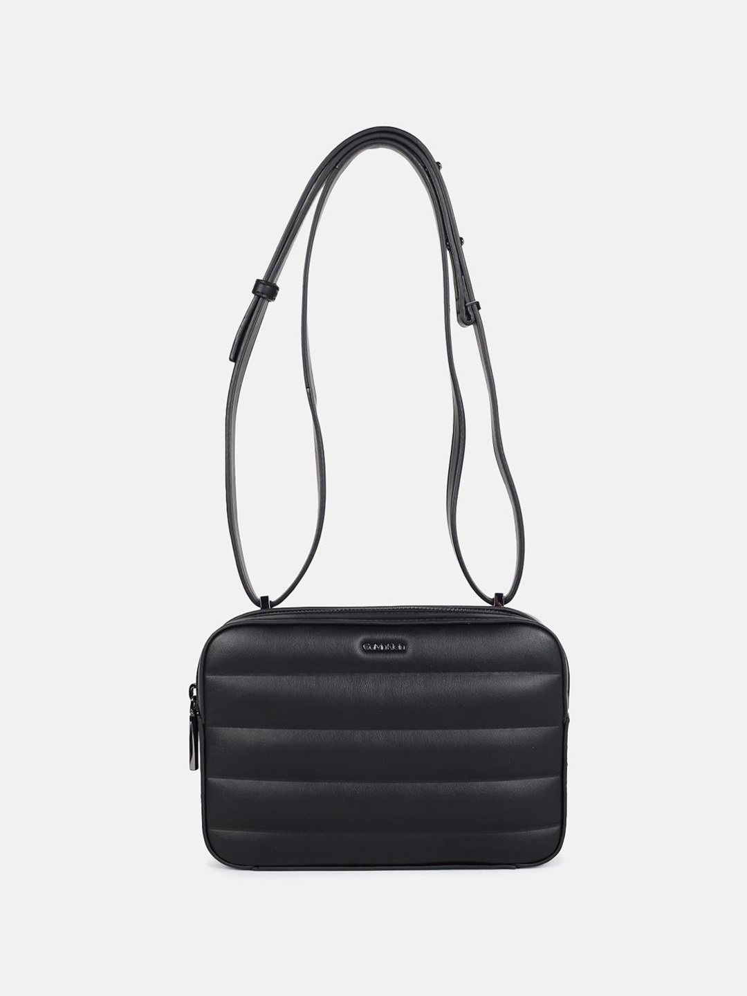 

Calvin Klein Striped Swagger Sling Bag with Quilted Work, Black