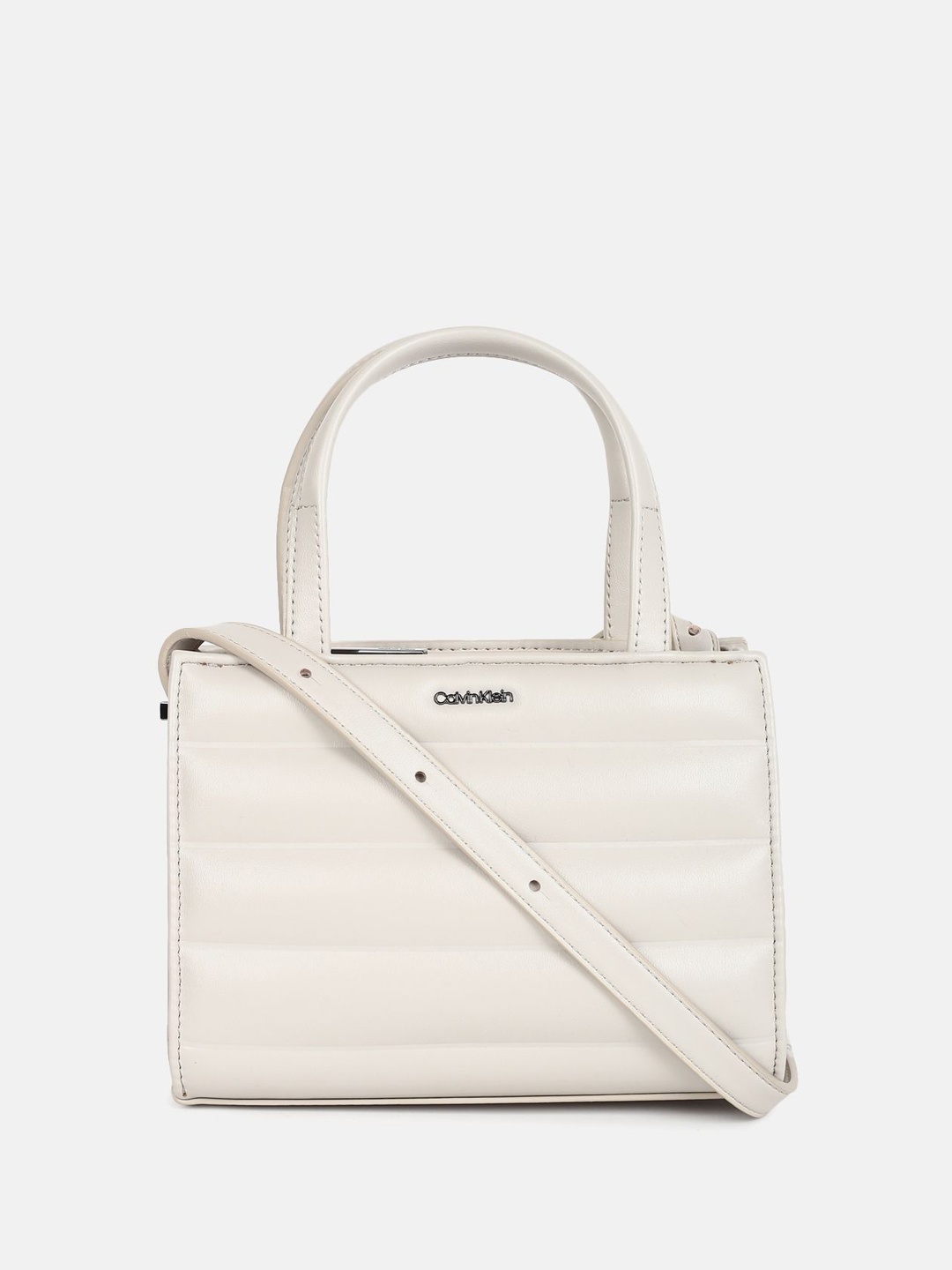 

Calvin Klein Oversized Structured Tote Bag with Quilted Detail, Cream