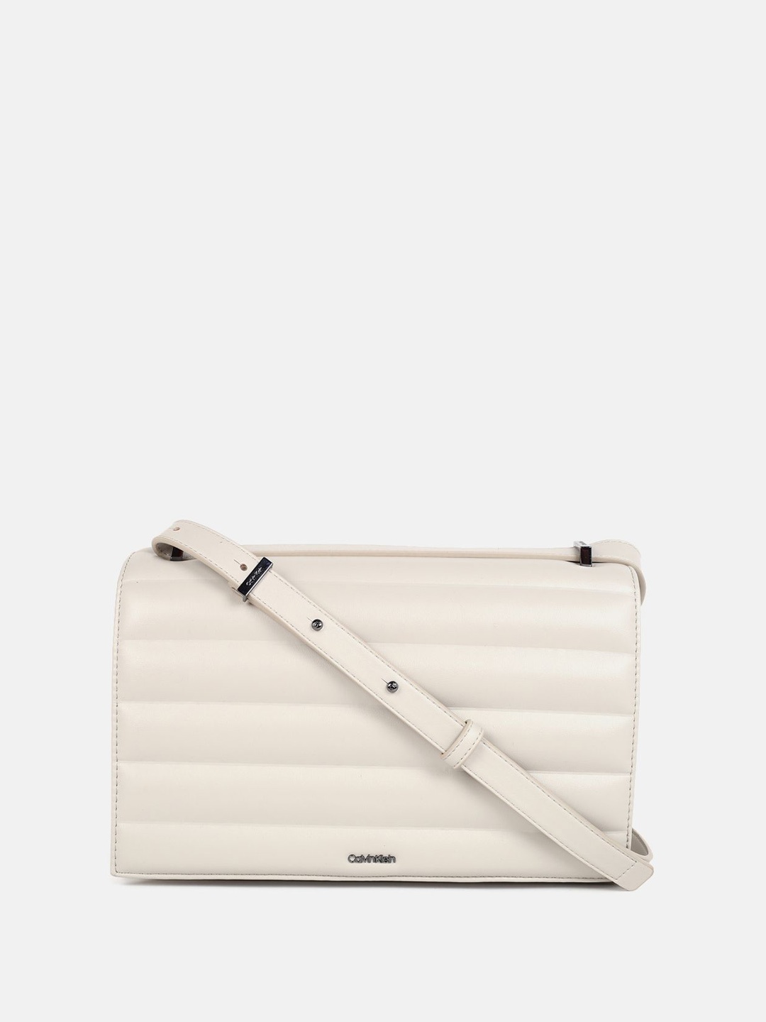 

Calvin Klein Structured Sling Bag with Quilted Details, Cream