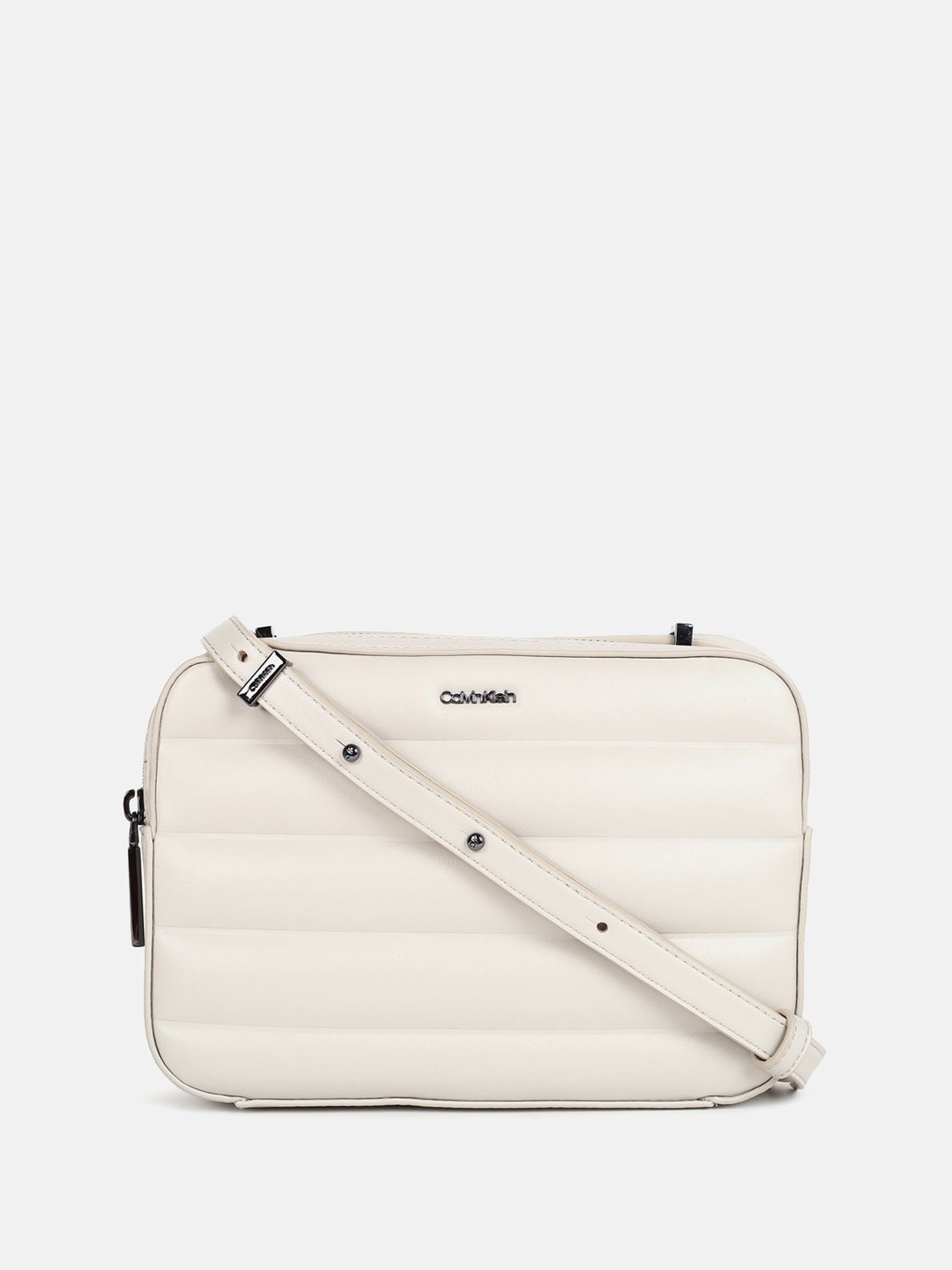 

Calvin Klein Structured Sling Bag with Quilted Details, Cream