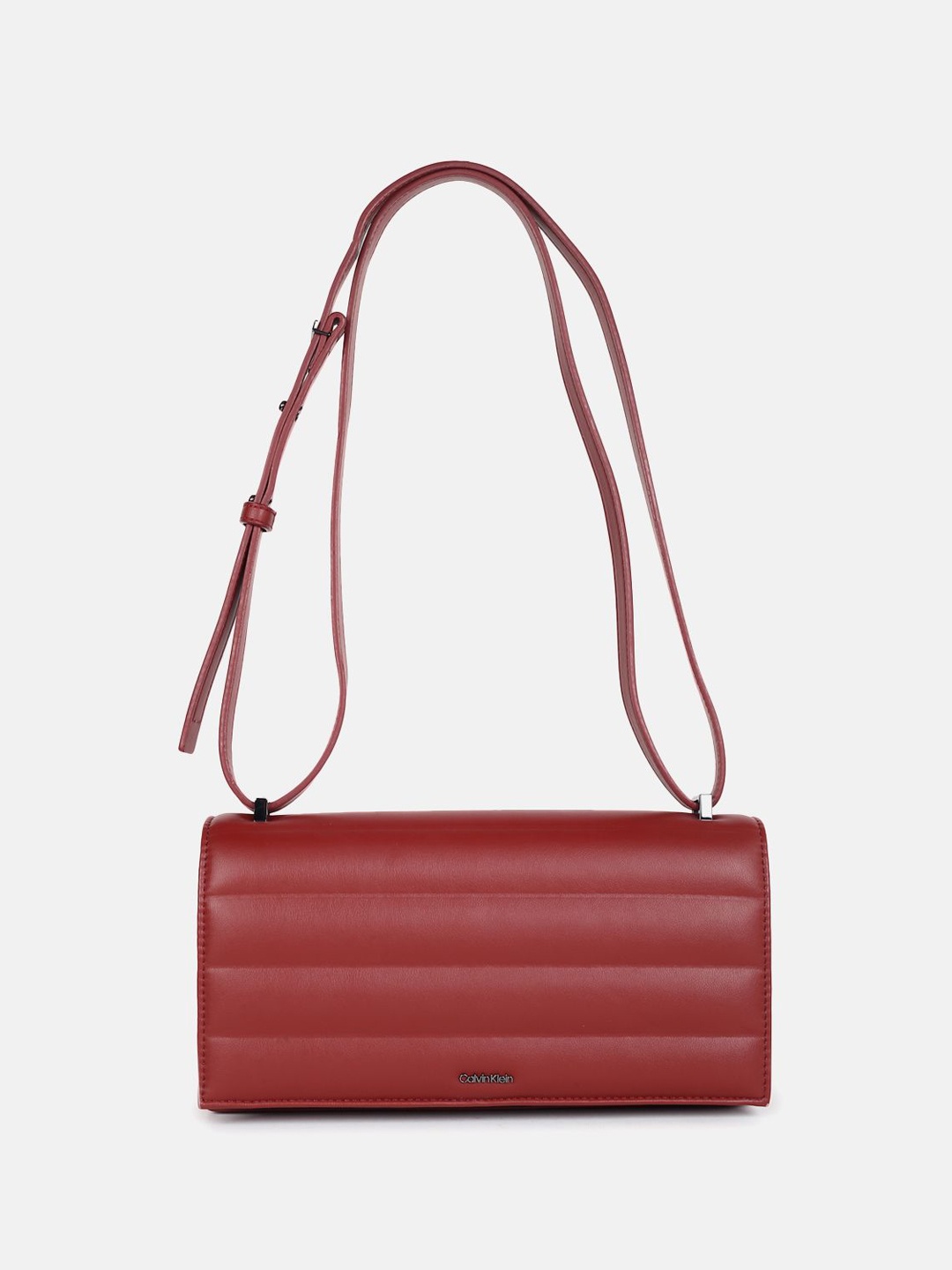 

Calvin Klein Striped Structured Shoulder Bag with Quilted Detail, Red
